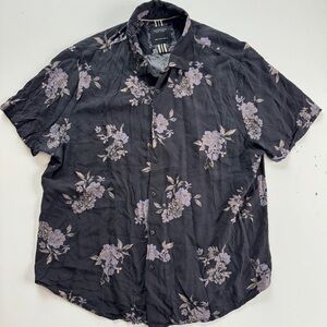Cactus Man Ricky Singh Aloha Shirt XL Slim Black Rose Print Button Up